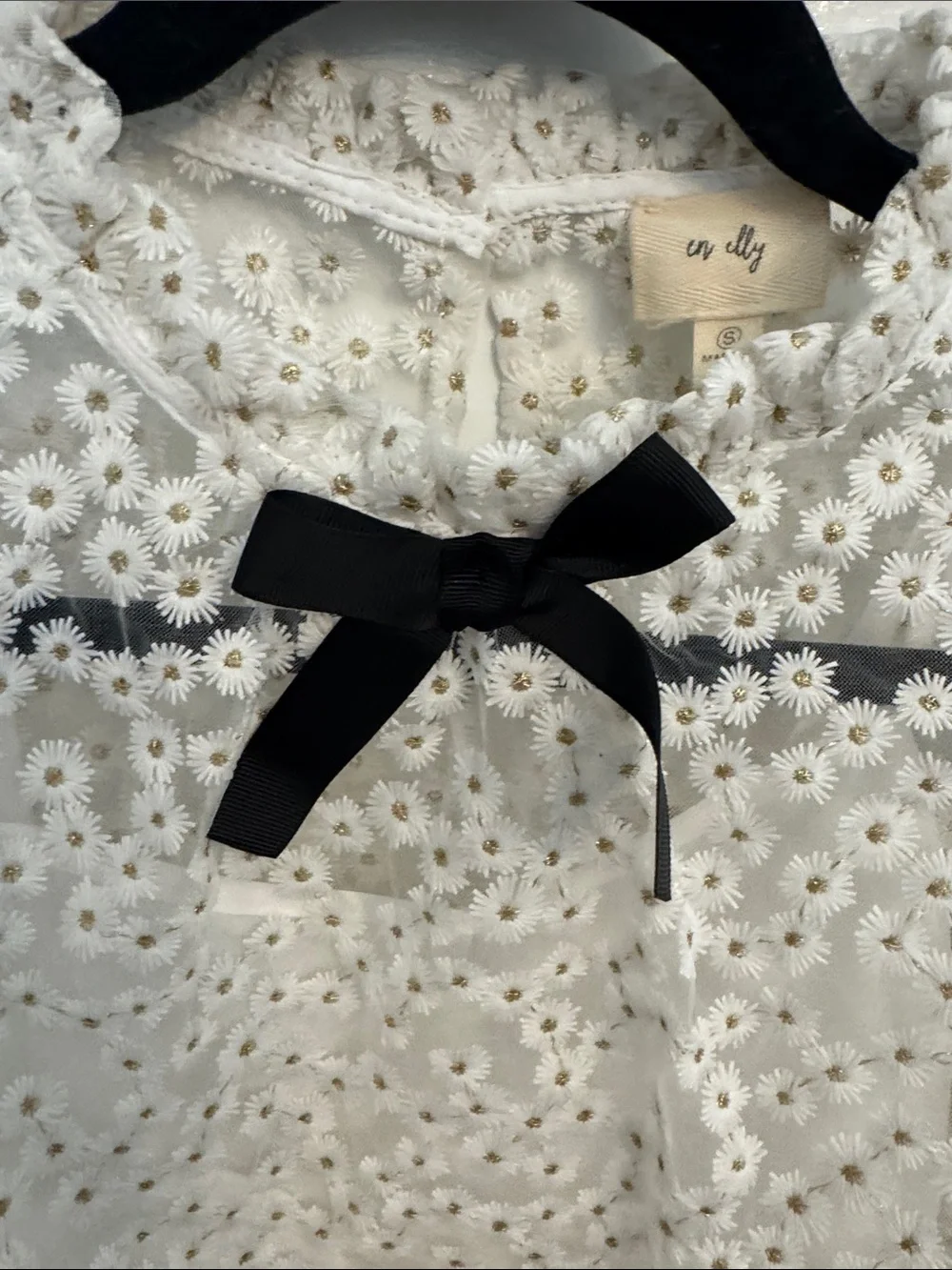 Floral Eyelet Puff-Sleeve Top with Bow - White